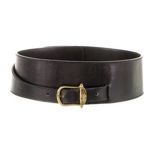 vintage Gucci wide leather waist belt gold buckle GG double G black quiet luxury